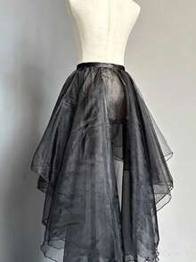 1pc Asymmetrical Asymmetrical Tail Coat, Glass Texture Pleated Skirt, One-Piece Apron, Ruffled Overlay Trailing Dress, Suitable For Wedding, Party, Performance, Cosplay, Photo Shoot, Dance, Halloween Fall Clothes For Women