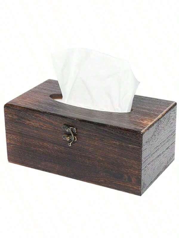 1PC Rectangular Tissue Box Cover Decorative Wood Facial Tissue Holder With Hinged Lid Napkin Dispenser In Antique Style