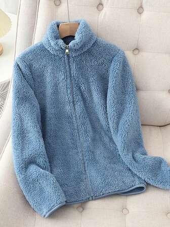 Women's Solid Color Thick Warm Double-Sided Fleece Zip-Up Jacket For Winter