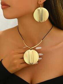3pcs/Set Elegant Matte Geometric Circle Earrings And Necklace Jewelry Set, Suitable For Casual Wear, Festivals, Gifts, Geometric Metal European And American Style