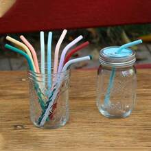 MYLOLF 4/6/12 piezas Pajitas de silicona reutilizables - Con cepillo de limpieza gratis, Set de pajitas de silicona, portátil, pajitas flexibles reutilizables, resistentes al calor y al desgaste para botellas de agua, té, bebidas, adecuadas para picnic, camping, fiestas