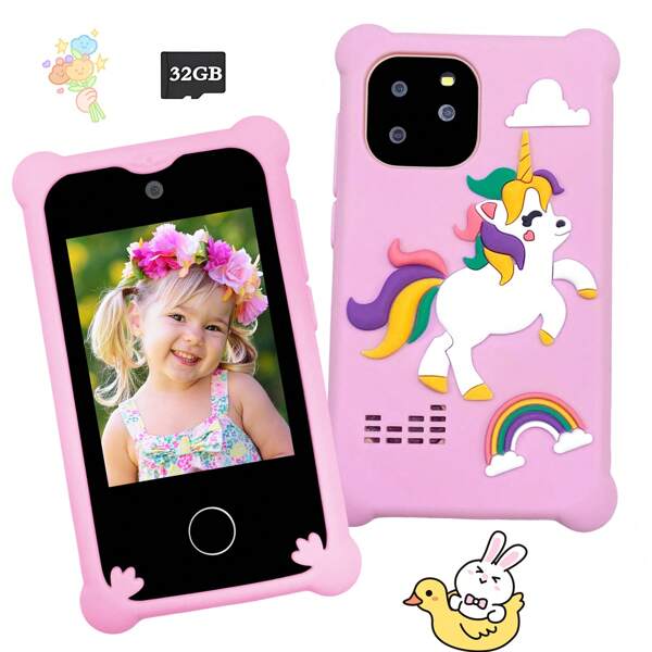 2.8 Inch Kids Smart Touchscreen Phone Toy With Games, MP3 Player & Dual Camera, Educational Learning Apps, Perfect Christmas Birthday Gift For Boys Girls Ages 3-12 ( ﻿With A 32GB Card )