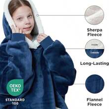 1pc Extra Large 48" Flannel Wearable Hooded Blanket, Casual & Oversized, Suitable For Men & Women, Christmas