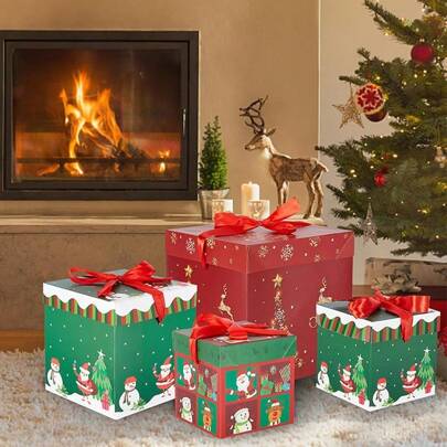 3 Pieces Christmas Nesting Gift Boxes With Lids Nesting Boxes Christmas Boxes Gifts Red Christmas Tree Gift Wrap Boxes For Christmas Thanksgiving New Year Wrapping Gifts And Decorations