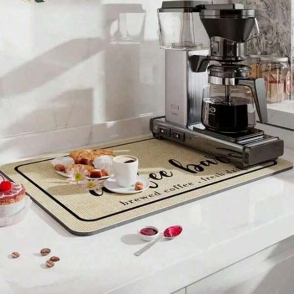 1 pieza Alfombrilla absorbente para drenar la cocina, Alfombrilla de secado de platos para máquina de café, cafetera, Posavasos aislante anticalor para barra de café, Accesorios de cocina