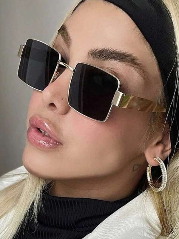 1pc Square Metal Frame Fashionable Fashion Glasses, Suitable For Outdoor Wear, Party, Streetwear, Accessory