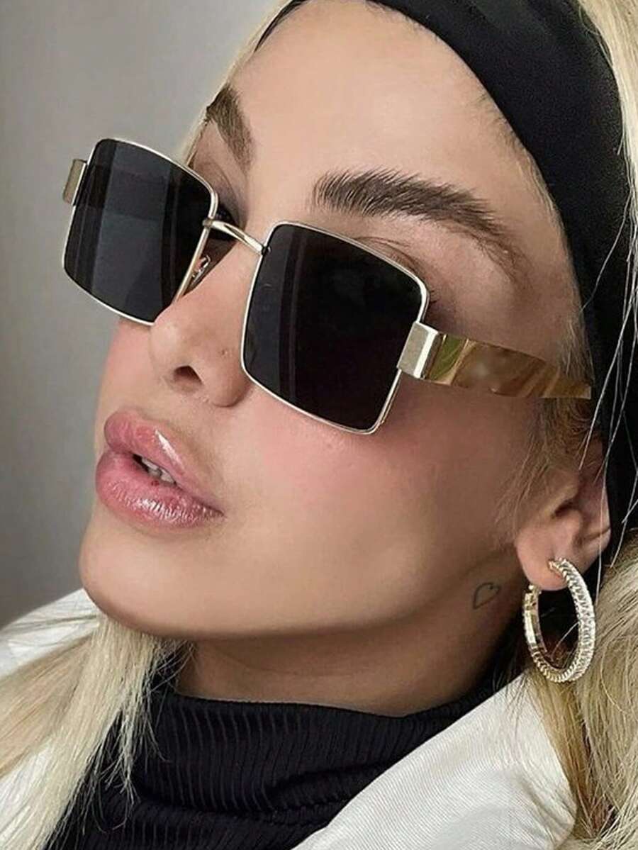 1pc Square Metal Frame Fashionable Fashion Glasses, Suitable For Outdoor Wear, Party, Streetwear, Accessory