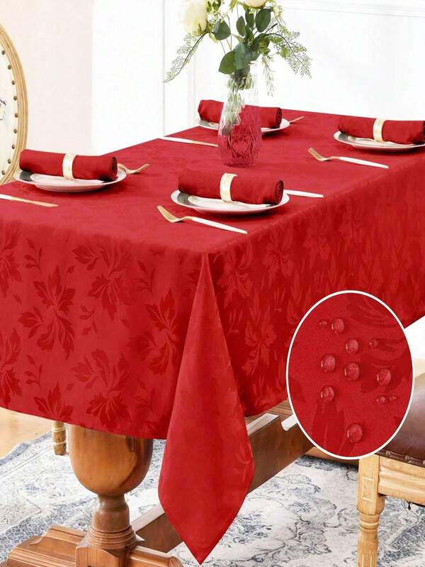 Waterproof Jacquard Rectangular Tablecloth, Leaf Pattern Decor, Thick Fabric Suitable For Dinner, Party, Holiday