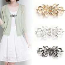 纯色水钻装饰优雅开衫披肩，带固定扣，衬衫翻领前夹