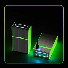 Pitillera con encendedor eléctrico, aleación de aluminio, Metal, recargable por USB, que brilla en la oscuridad - Negro - Ver 6