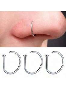 1 Stück hochwertiger D-förmiger Fake Nasenpiercing aus Edelstahl, einfach und personalisiert, 20G nicht durchstochener Körperschmuck ohne Körperpiercing, Anti-Verlust-Design, geeignet für den täglichen Gebrauch von Frauen, mit einem Innendurchmesser von 8 mm/10 mm.