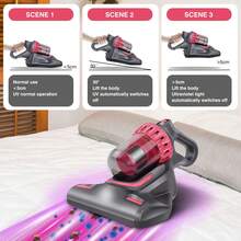 Vandise Handheld Cordless UV Mite Vacuum Cleaner for Mattress, Bed, Sofa & Pet Hair Removal - 10000Pa Ultra Strong Suction with Dust Mite Sensor, 3 Adjustable Speeds, UV-C Sterilizing Light & HEPA Filtration | Kills 99.9% Viruses, Allergens, Dust Mites | Lightweight Portable Mini Vacuum Cleaner for Home, Carpet, Furniture Deep Cleaning
