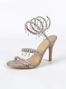 Giày cao gót Stiletto cho nữ, thời trang tối giản quai dán đá Rhinestone, mũi tròn, kiểu dáng cơ bản cho mùa hè và mùa thu - Màu tím - Xem 7