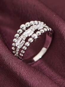 1 anel vintage elegante estilo boêmio com dupla camada redonda de zircônia incrustada, adequado para mulheres, casamento, noivado, aniversário, uso diário
