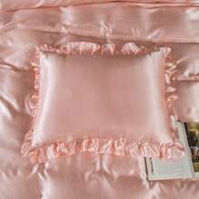 Satin Duvet Cover Set Ruffled Duvet Cover Set Silk Like Satin Bedding Set Solid Color Bedding Sets Silky Ruffled Duvet Cover Set Luxury Hotel Bedding Cover Set All Season Quilt Cover With Pillowcases - 粉色 - 查看 6