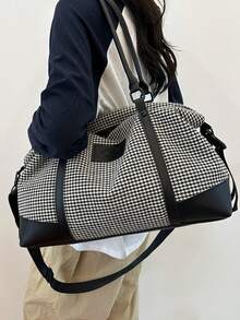 时尚拼色大容量托特包，休闲单肩斜跨包短途旅行健身运动包复古旅行手提包女士学校包学校配件学校用品旅行必需品假日行李袋行李箱旅行包女士 - 黑色 - 查看 1