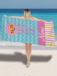 1 Stück personalisiertes Strand-Handtuch mit Meeres-Motiv, lustiges cartoon-artiges niedliches Meer-Thema (Seepferdchen/Hai/Oktopus/Qualle), helles und fröhliches Design, großzügige Größe für Komfort, ideal für Strandtage, Pool-Partys, einzigartiges Geschenk um deinen Sommer zu personalisieren