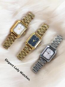 Pablo Raez 1pc Ladies Vintage Watch 18K Gold Jewelry Stainless Steel Bracelets Chain Summer Accessories Wristwatch Silver Color Non Tarnish Top Level AAA Original Charming Hours High Quality Women Watch Luxury Dress Watch IPS Plated Elegant Brand New Rectangle Gorgeous Design Quartz Watch