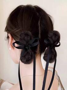 Accessori per capelli a molletta in stile fashion per le donne, parrucca sintetica con fiocco nero in nastro di seta dolce e carino, extension per capelli