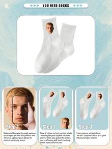 1 Pair Customized Face Socks, Couple Socks, Photo Printed Socks, Personalized Funny Face Socks, Any Face Can Be Printed On Socks, Anniversary Gift, Valentine's Day Gift, Birthday Gift, Autumn Socks - Black - View 3