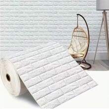 1 Roll 5m 3D Foam Wall Sticker With Brick Pattern Design, Peel-And-Stick Wallpaper, 13.79 Inches X 196.85 Inches, Suitable For Living Room, Bathroom, Kitchen, Bedroom Home Decoration, Bathroom Wall Sticker, Kitchen Decor, Easy-To-Install Tiles.