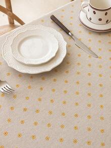1pc Autumn Daisy Floral Tablecloth With Tassels, Country Style Yellow Floral Table Cover, Dust Cover For Coffee Table, Bedside Cabinet, Suitable For Dining Room, Kitchen, Picnic, Dinner, Party, Holiday, Room Decor - Multicolor - View 9