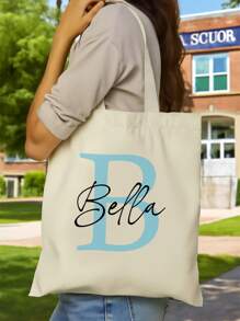 1 pièce Sac fourre-tout en canevas personnalisé pour la rentrée scolaire, nom personnalisé, sac à main, cadeau scolaire, cadeau de remise des diplômes, cadeau de fête, sac de plage, sac de mariée, sac en canevas pliable, unique, léger, grande capacité, décontracté, , convient pour sac à main, sac à bandoulière, détente urbaine