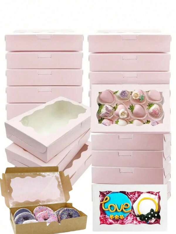 10pcs Cookie Box, Cupcake Box, Bread Box, Candy & Snack Box, Dessert Box With Window, Small Containers For Wedding/Birthday Desserts, Pastries, Candies