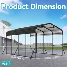 VA-Cerulean Outdoor-Autowagen-Garage | 12 x 20 Fuß (600 x 370 x 260 cm) | Metall-Carport schwarz | Robuste Outdoor-Autounterstellung | Sonnenschutz mit verzinktem Metalldach, geeignet für Campingzelte für Autos und Boote - Schwarz - Übersicht 3