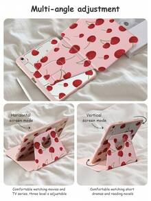 Cherry 720°旋转双面印花保护壳 兼容 iPad Pro11 英寸 (M4)-2024、Pad Air 4th (10.9 英寸) 亚克力防弯平板保护壳 兼容 iPad Air4/5 10.9 英寸、iPad Pro 11 英寸、iPad 7/8/9 代 10.2 英寸 旋转亚克力透明外壳 兼容水平和垂直旋转 内置笔槽 防弯防摔