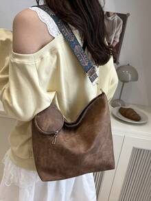 2件套欧美时尚手提包、单肩包、托特包，大容量，高品质，通勤包，水桶包，女士包 - 棕色 - 查看 5