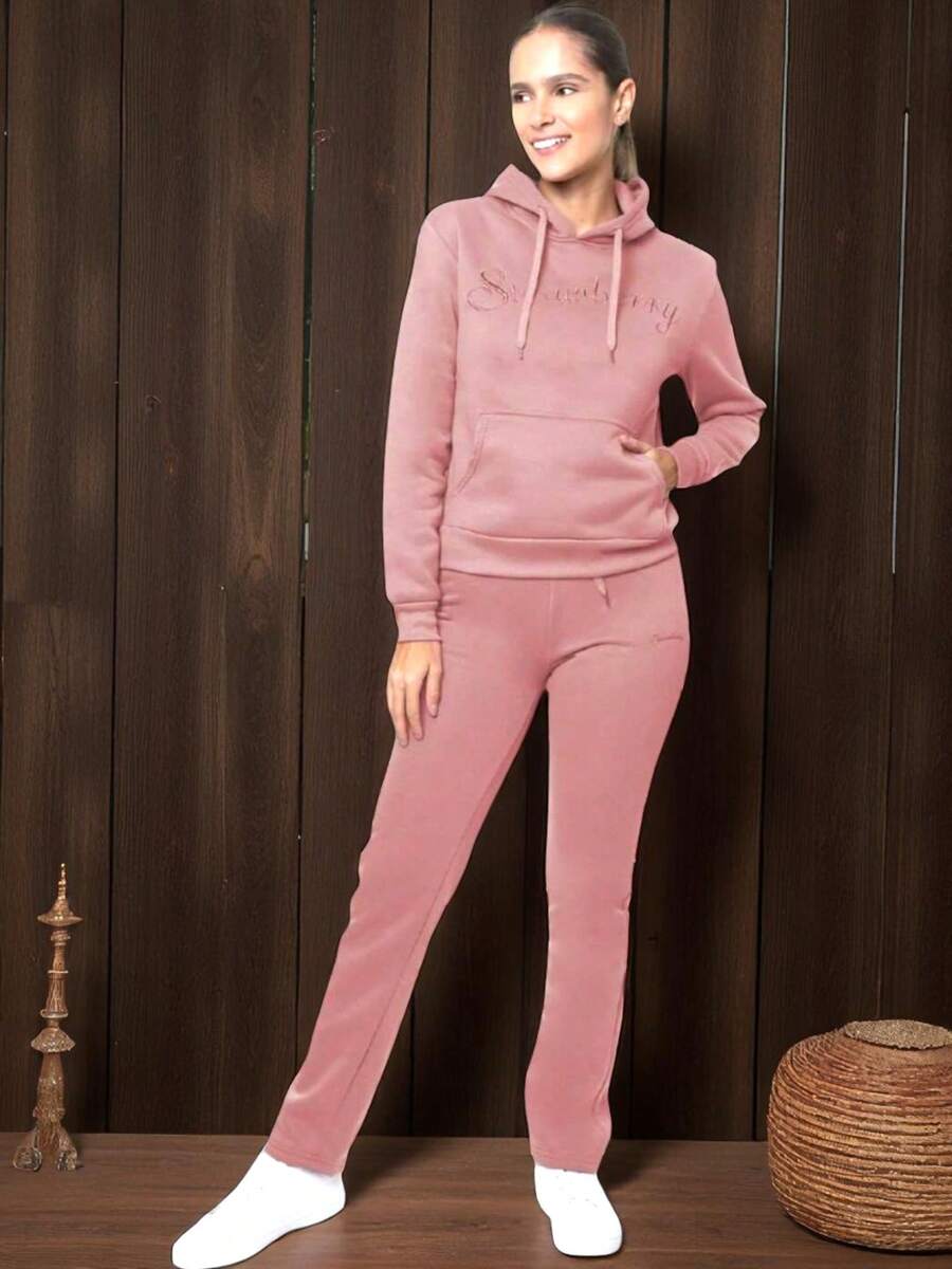 PANTS PARA USAR ANTES DEL DEPORTE O USO DIARIO COMODO VARIOS COLORES PANTALON Y SUDADERA CON CAPUCHA BORDADA LSSIN - Rosa - Ver 1