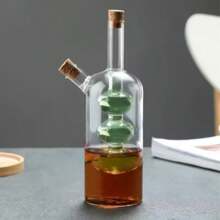 1pc Double Nozzle Glass Olive Oil And Vinegar Dispenser Oil Bottle, Cork 2 In 1 Clear Double Glass Kitchen Cooking Container, Suitable For Kitchen, Dining Room,School Supplies