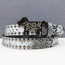 Cute DOG Y2K Rhinestone Belt Western Denim Effect Men Belt Punk Rivet Jeans Belts NEW Metal Rivet Cowboy Belt Snake Pattern Fall, Autumn, Halloween Autumn-Winter Accessories,Suitable For Teens, Youth,Men,Casual, Outdoor, Athletic, Vacation, Graduation Gifts, Birthday, Daily Wear