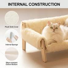 Mewoofun Elevated Cat Bed - Wooden Pet Couch With Removable Mattress Cover Breathable Indoor Lounger For Cats, Puppies & Small Dogs - Yellow - View 8