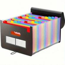 12/24/36 口袋可扩展风琴式文件袋，便携式月度纸质账单/税务收据整理袋，A4 尺寸文件袋，带空白和彩色标签，适用于学校、家庭和办公室，课堂必备，返校用品 - 彩色 - 查看 3