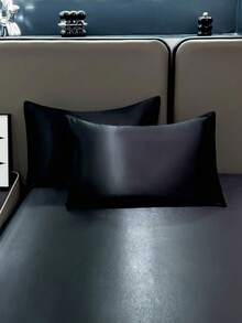 3 件套黑色缎面羽绒被套，现代丝滑奢华四季床上用品套装，柔软透气，可机洗（1 个羽绒被套 + 2 个枕套） - 黑色 - 查看 8