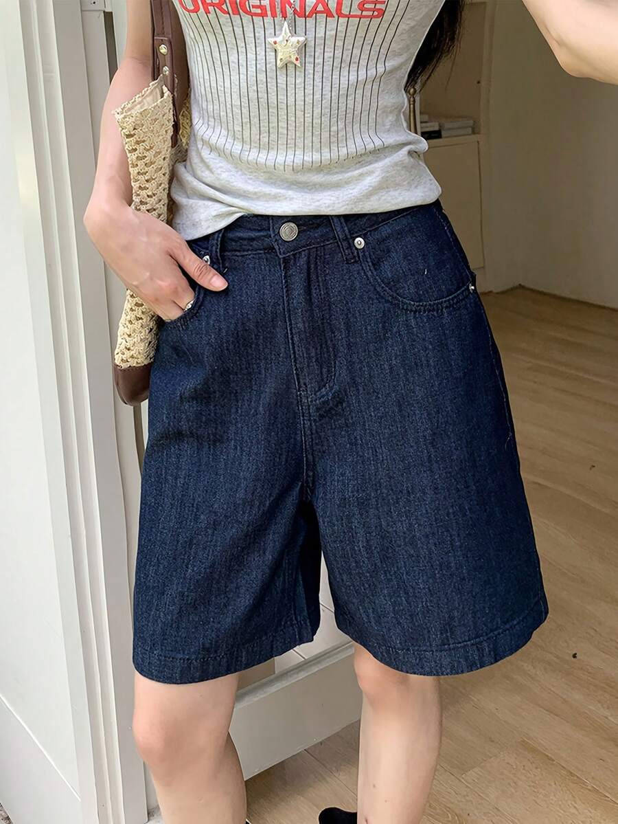 Quần short denim xanh đậm thời trang dành cho nữ - Màu xanh lam - Xem 1