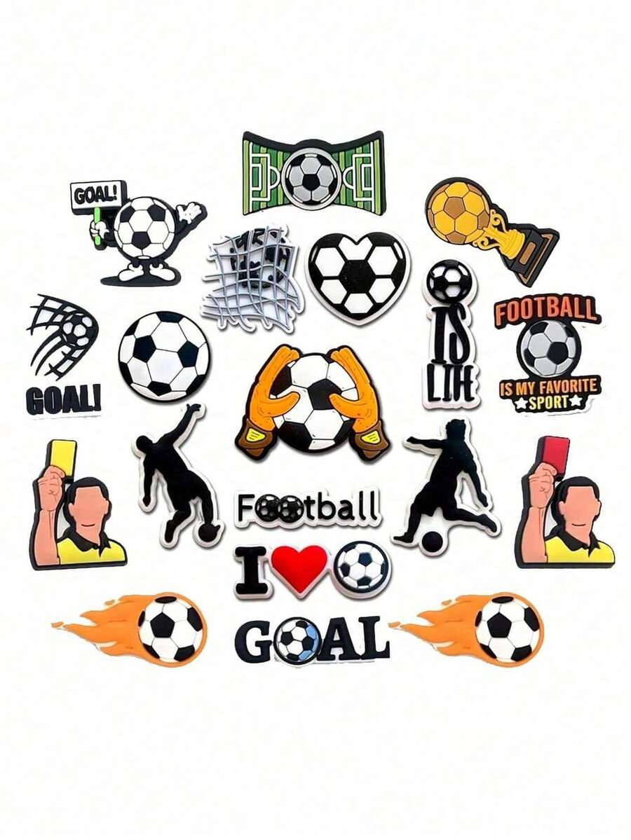 19pcs Football Series Shoe Decoration Charms For Clogs Bubble Slides Sandals, PVC Shoe Decorations Beach Bag Accessories Gift Idea For Birthday Christmas Party Favors, Decorations Gift Ideas - Multicolor - View 1
