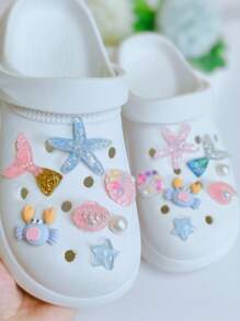 Set decorativo de 14 piezas con estrellas de mar y perlas del mundo marino, adecuado para decorar zuecos, sandalias de playa, uso diario, viajes, playa, vacaciones, regalo perfecto