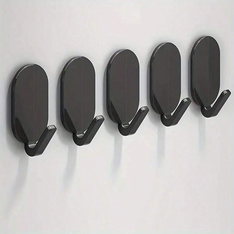 5pcs Heavy Duty Adhesive Hooks - No Drill Needed, Great For Bathroom & Toilet, Multi-Function Wall Mounted Hanger For Clothes, Towels And Robes, Bathroom Accessories | Modern Wall Mounted Hanger | Easy Installation Hooks, Bathroom Towel Rack