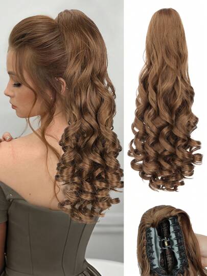 Ponytail Extension,Chic 20-Inch Multicolor Curly Wavy Clip-In Ponytail Extension For Women - Synthetic Heat Resistant, Full Machine Made, Perfect For Daily Wear & Parties(Light Brown)