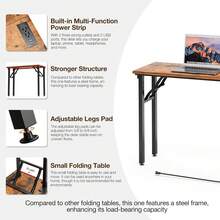Small Computer Desk Folding Table - No Assembly, Compact 35.8" Foldable Desk With Power Outlets & USB Charging Port, Portable Small Office Desk, Ideal Mini Study Table For Small Spaces, Brown - Coral Pink - View 10