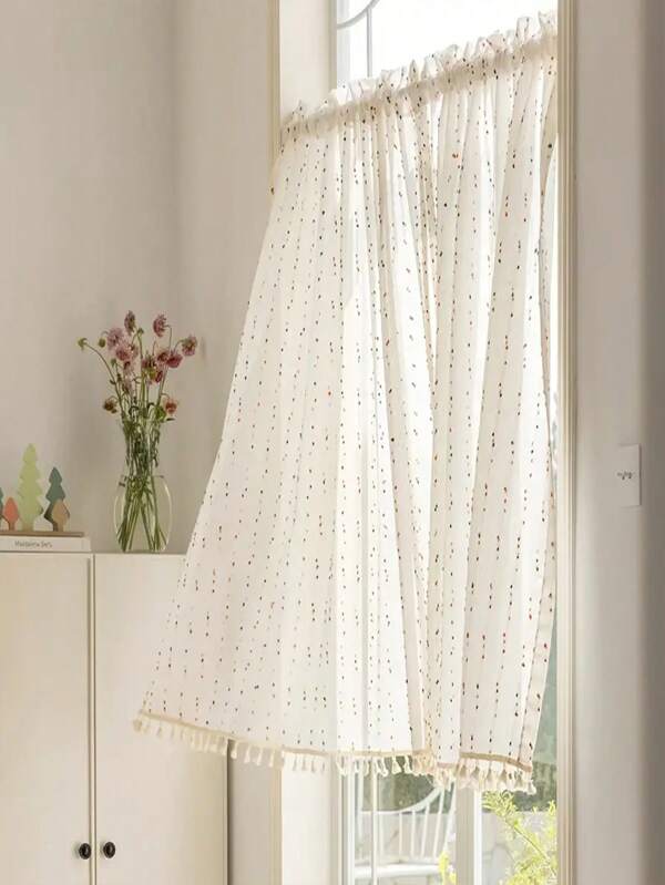 1 stuk omkeerbaar kleurrijk kantpaneel met stippen en bloemen, decoratief gordijn in boho-stijl, geschikt voor keuken, badkamer, slaapkamer en entreedeur