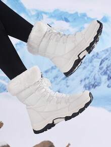 新款冬季女款毛絨加厚雪地靴，白色舒適零度保暖靴，高筒戶外滑雪靴，男款雪地登山靴 - 白色 - 查看 5