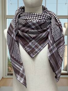 Chal para hombre de poliéster en marrón café y blanco con tejido jacquard, atuendo casual para Oriente Medio y la región árabe, para primavera/verano/otoño