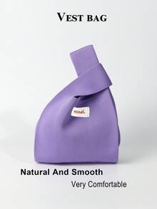 1 件紫色鏤空針織鉤針休閒手提包/手腕包女式,輕便,可折疊,透氣,適合日常、度假、學校和工作全年使用