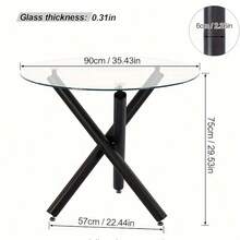 Round Dining Table, 90 Cm Glass Table Top With Black Stylish Stable Table Legs - Black - View 3