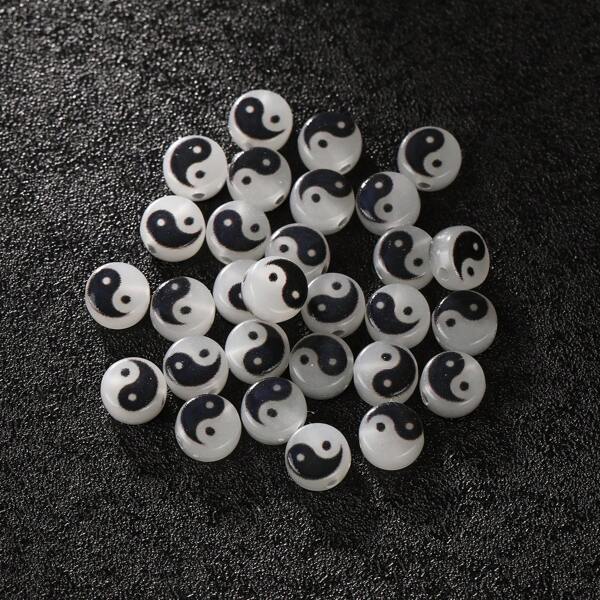 100pcs Yin Yang Taiji Trigram Glow In The Dark Beads DIY Jewelry Accessories