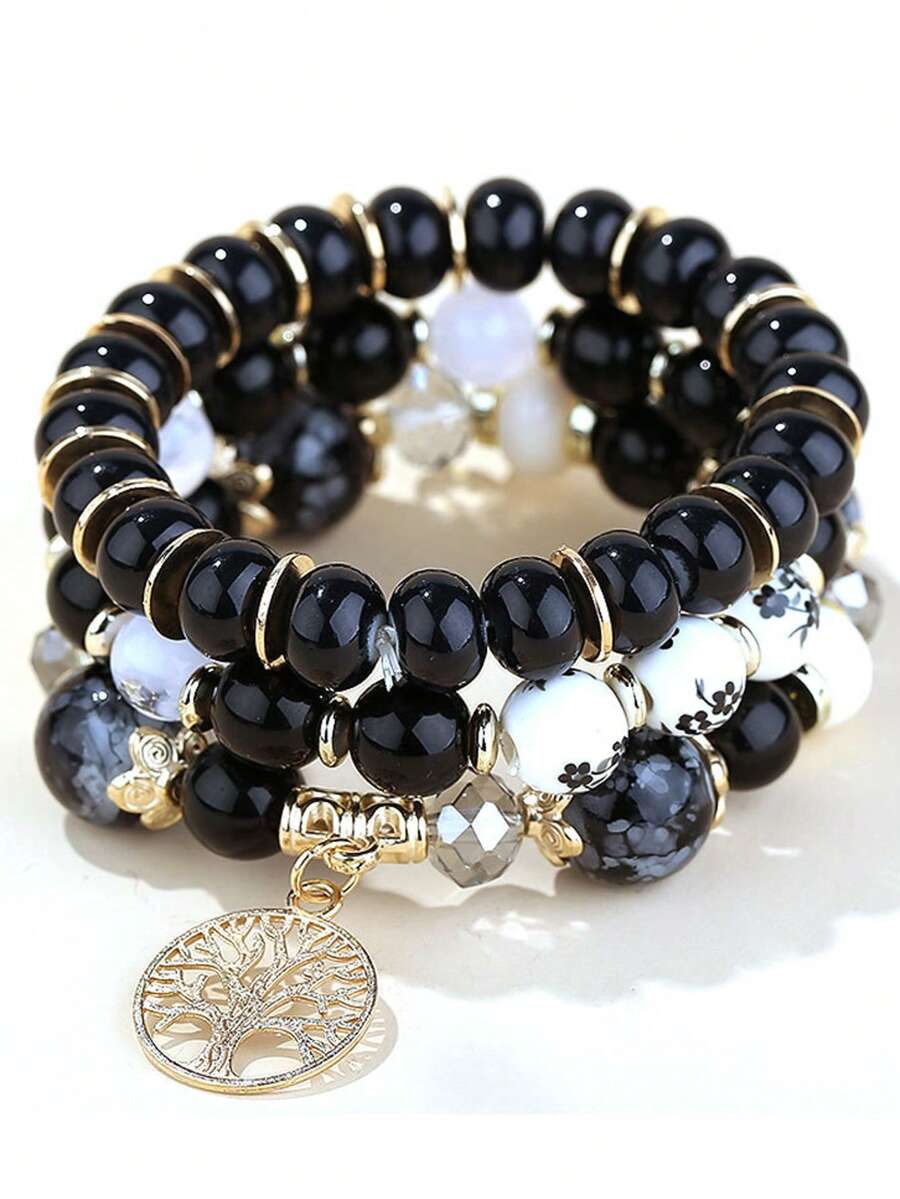 Bộ 3 vòng tay chủ đề cây thanh lịch - màu đen - Xem 1